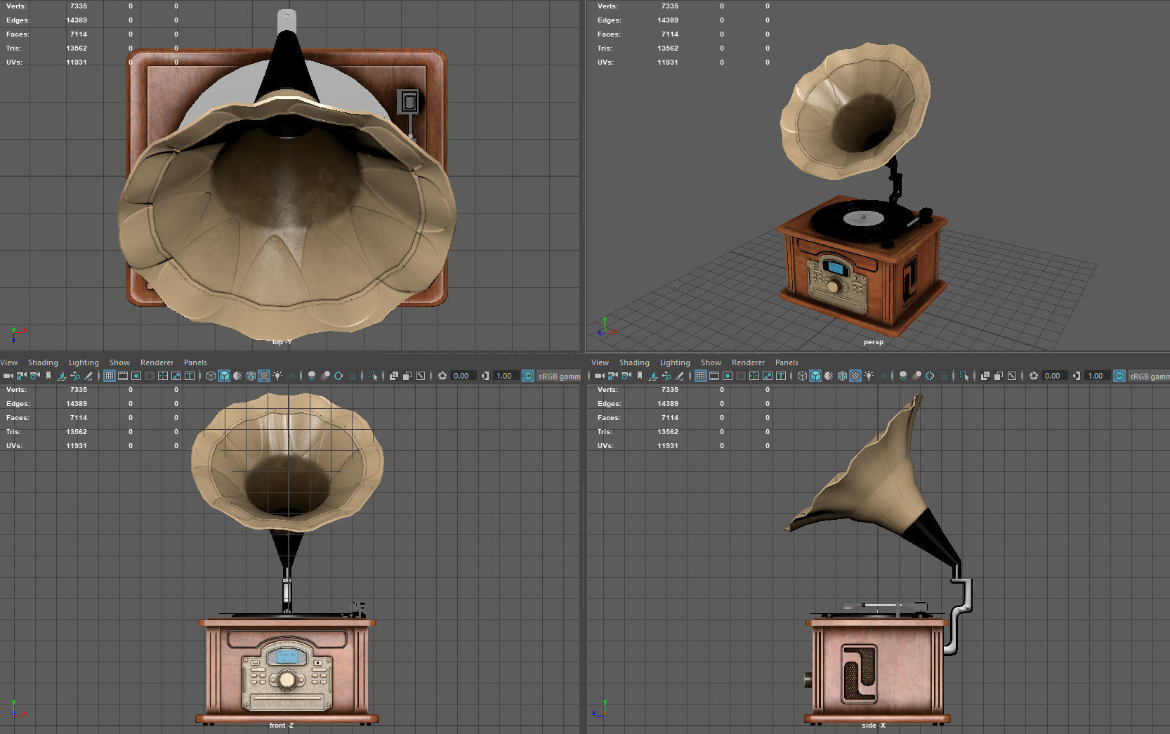 Vintage Gramophone Low-poly 3D model_8