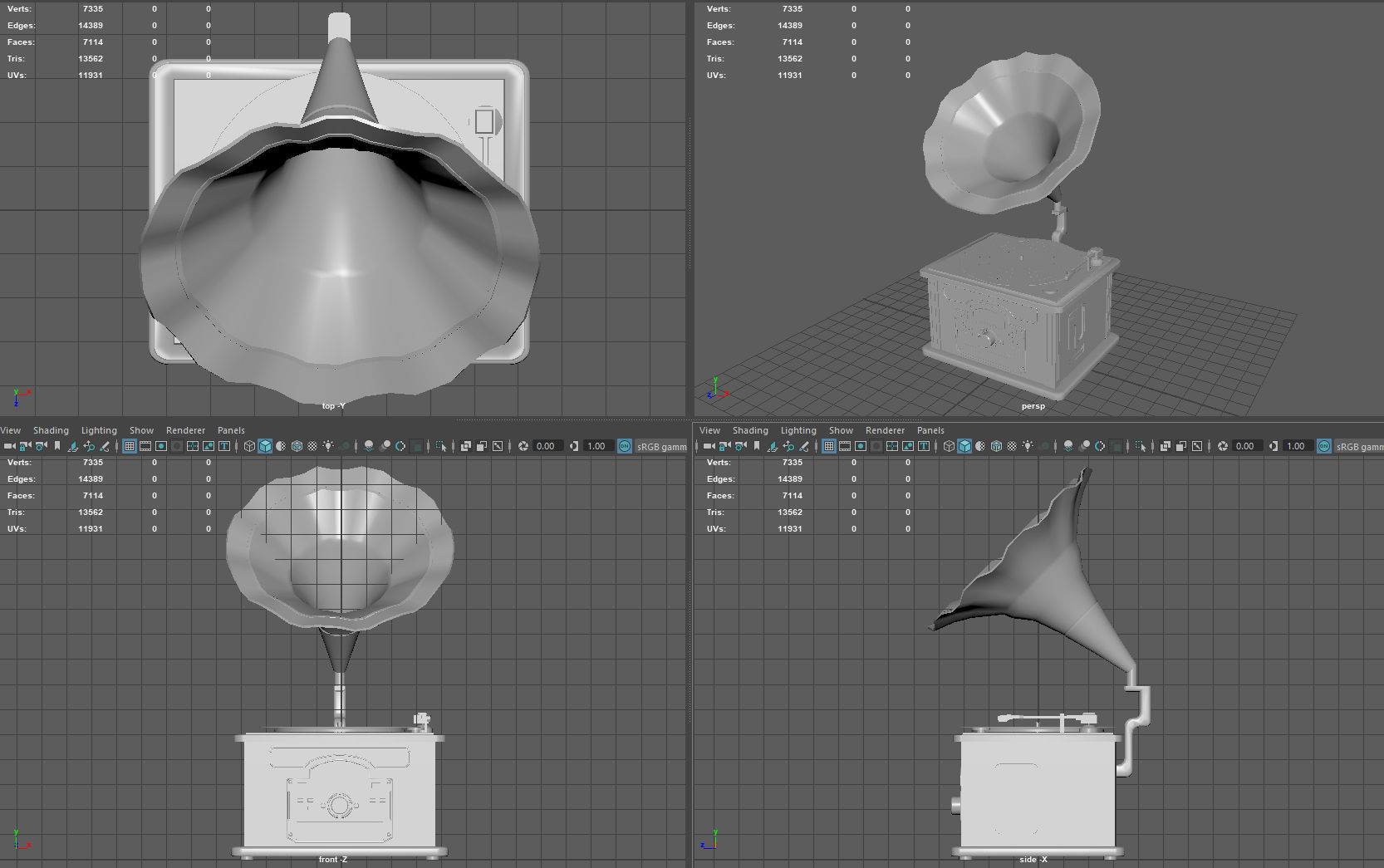 Vintage Gramophone Low-poly 3D model_9