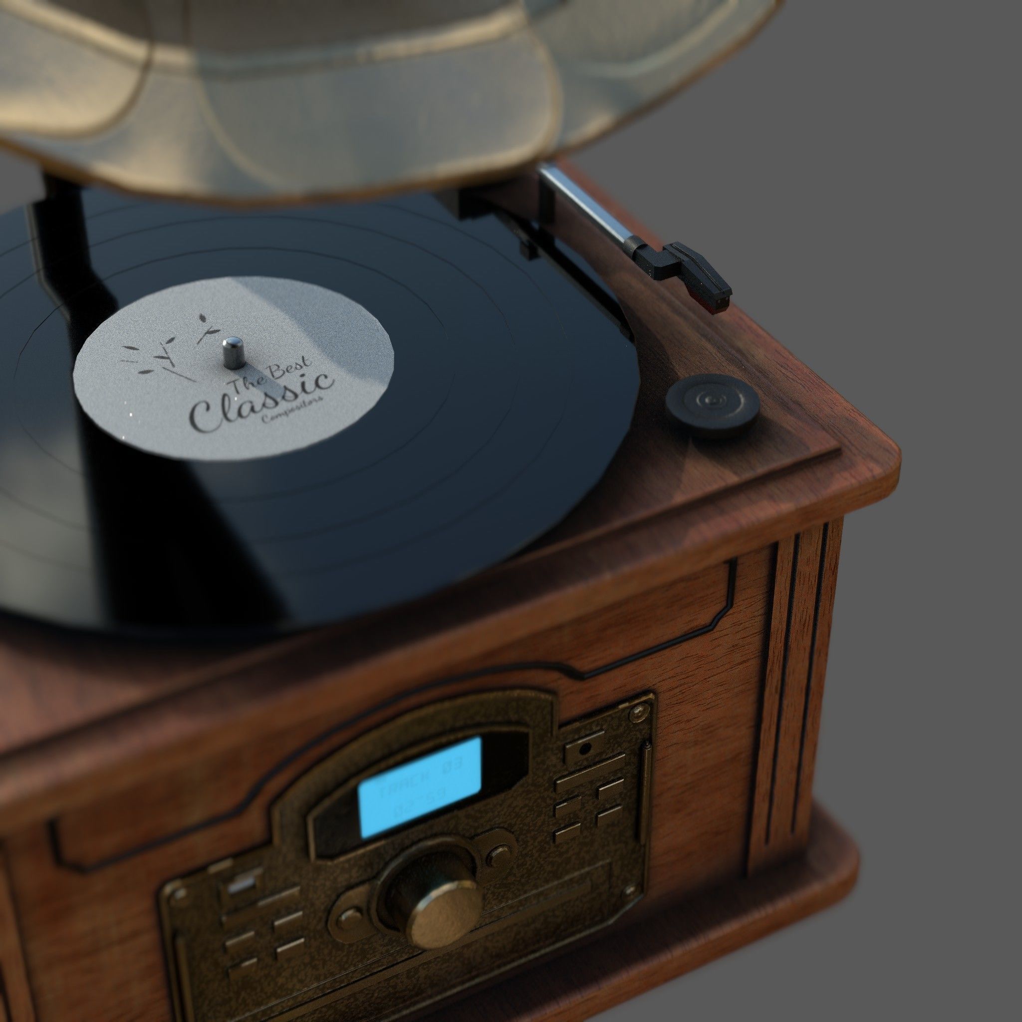 Vintage Gramophone Low-poly 3D model_3