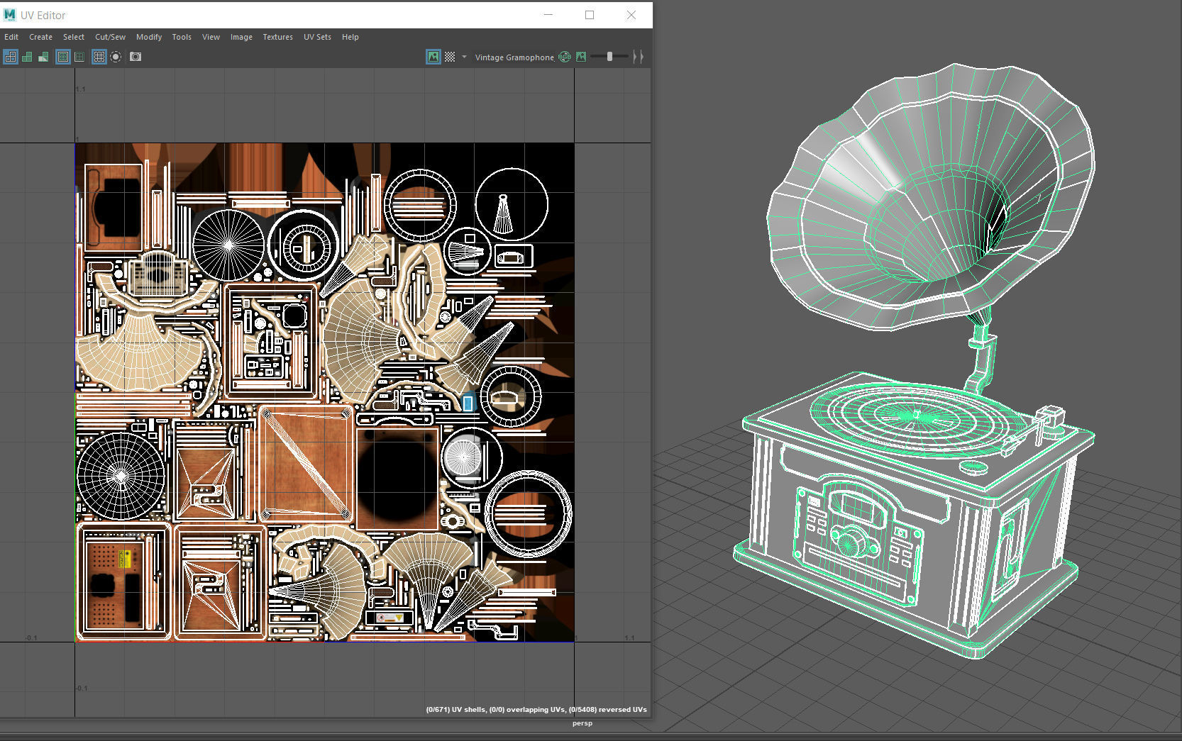 Vintage Gramophone Low-poly 3D model_11