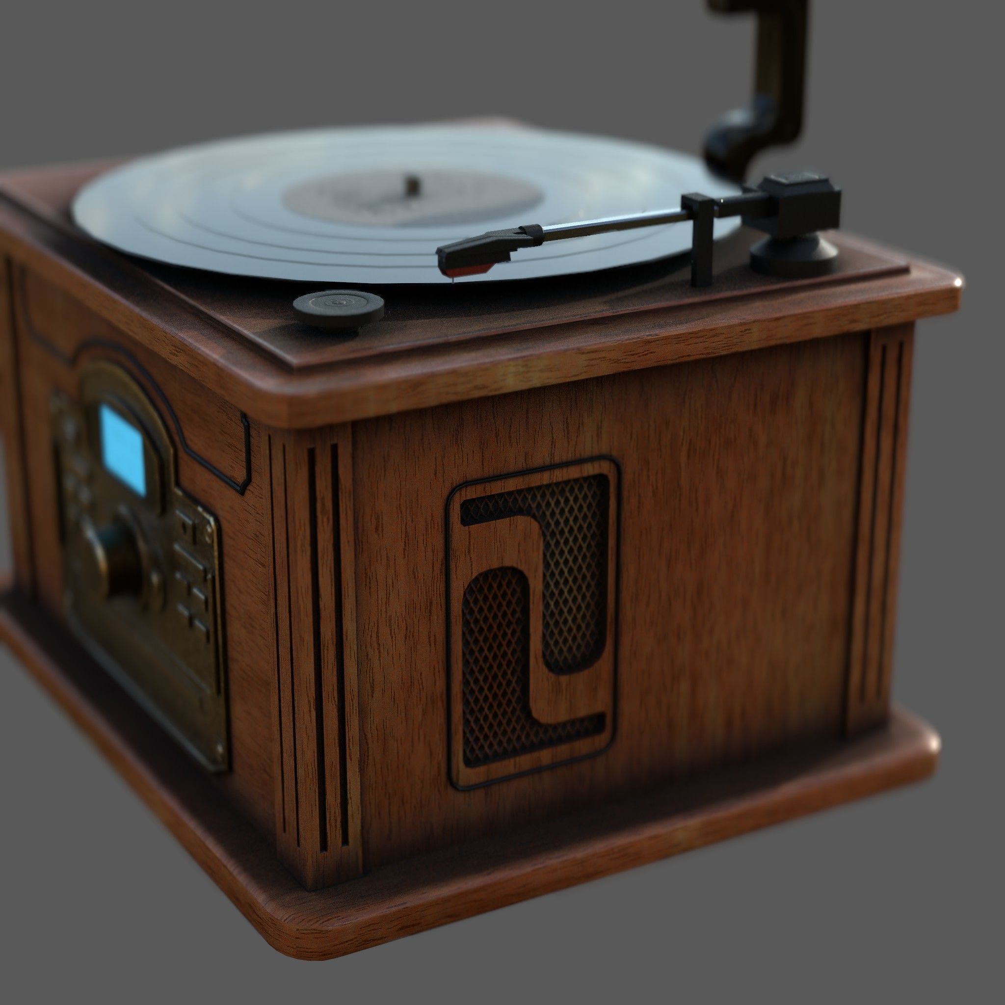 Vintage Gramophone Low-poly 3D model_4