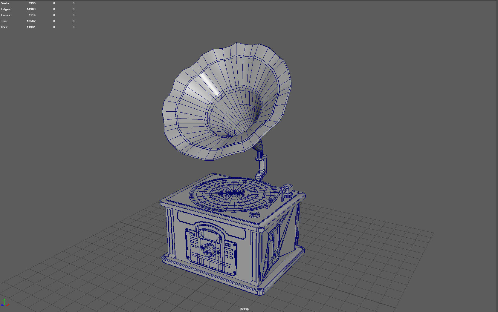 Vintage Gramophone Low-poly 3D model_7