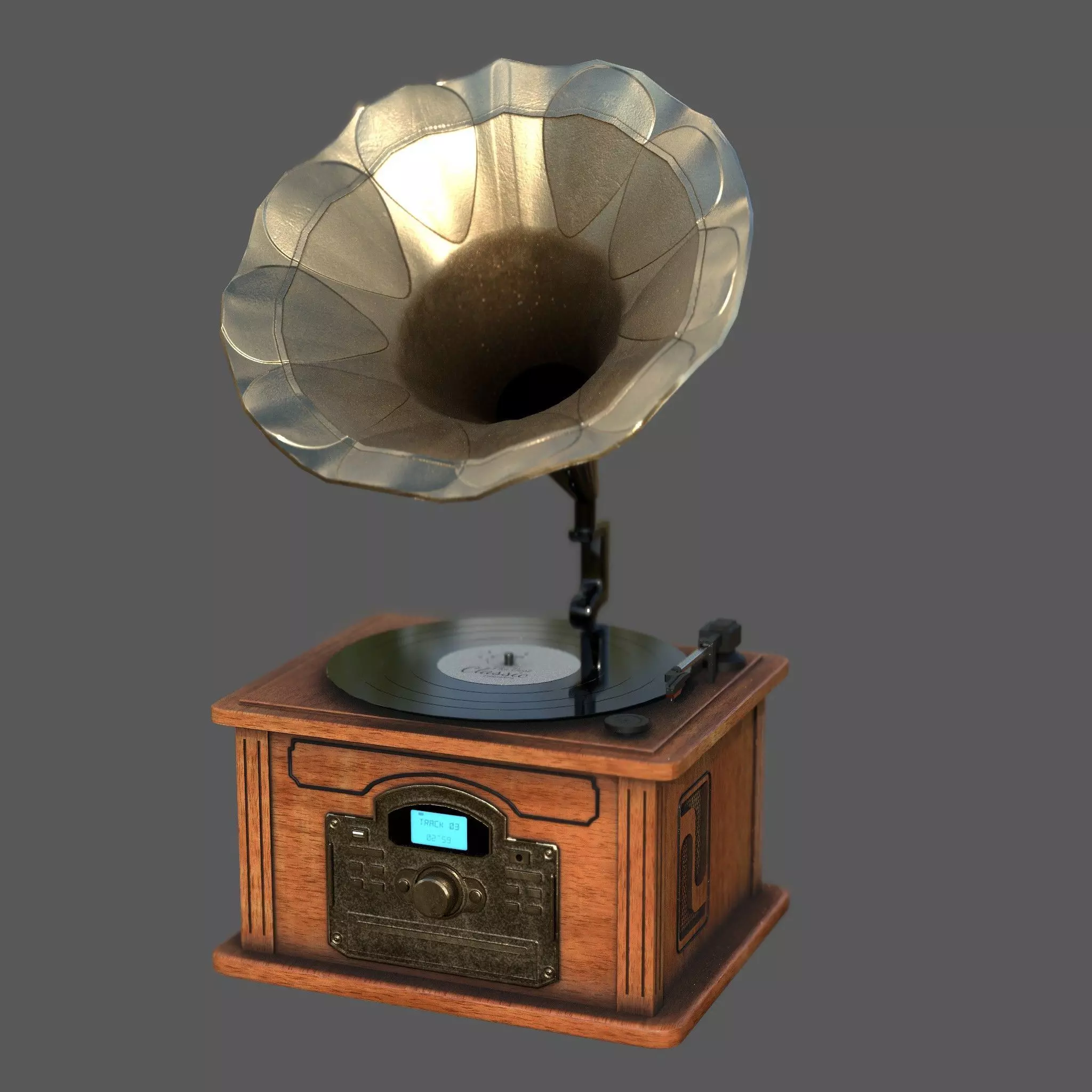 Vintage Gramophone Low-poly 3D model_0