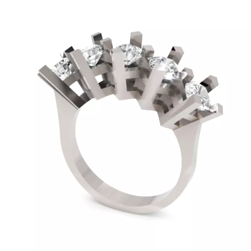 Five Stone Modern Diamond Ring 3D Model for Printing and Casting Free 3D print model