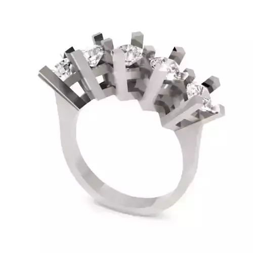 Five Stone Modern Diamond Ring 3D Model for Printing and Casting