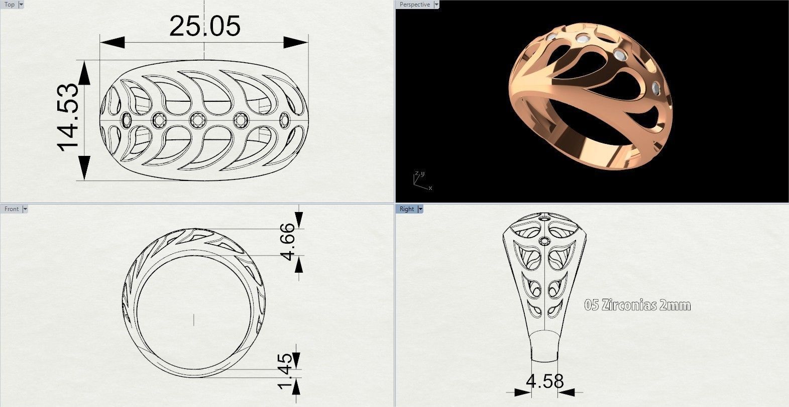 Fashion Ring With Brilliants 3D Print Model 3D print model_9