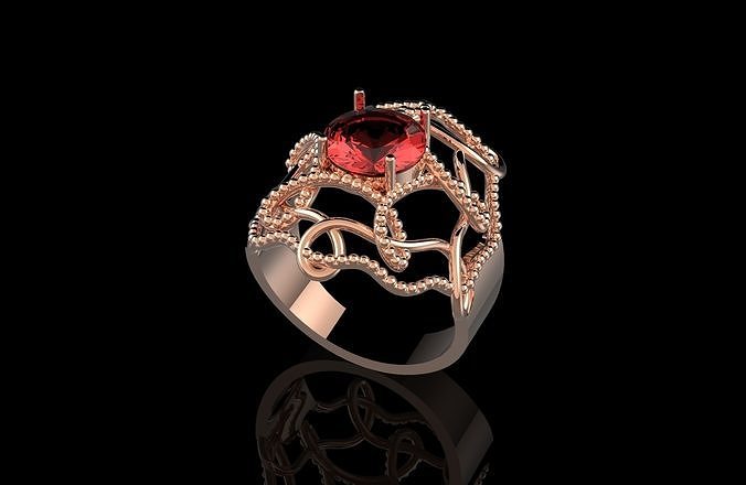 Fashion Ring With Brilliants 3D Print Model 3D print model