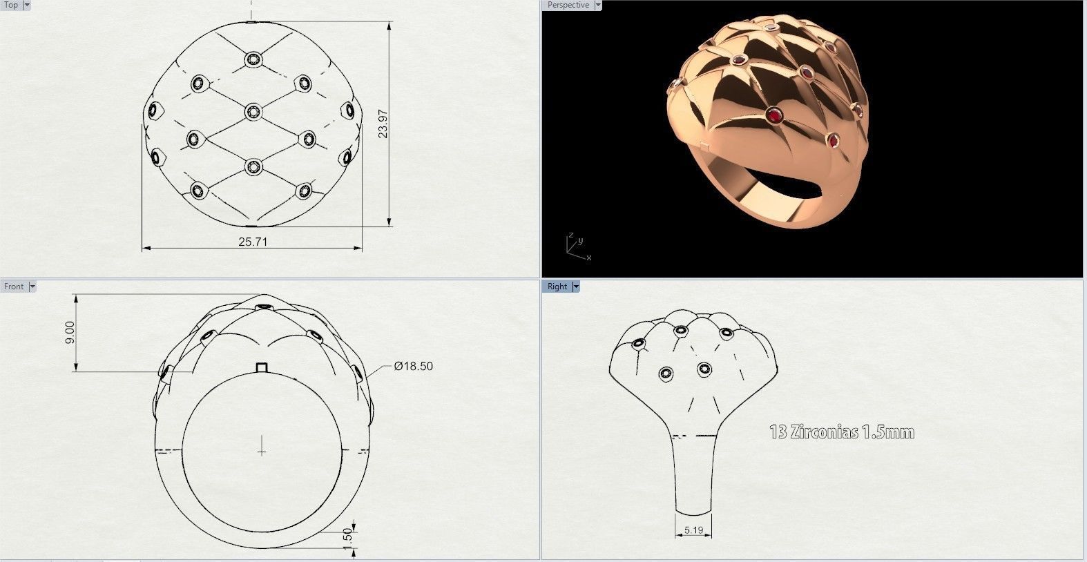 Cushion Ring With Brilliants 3D Print Model 3D print model_11