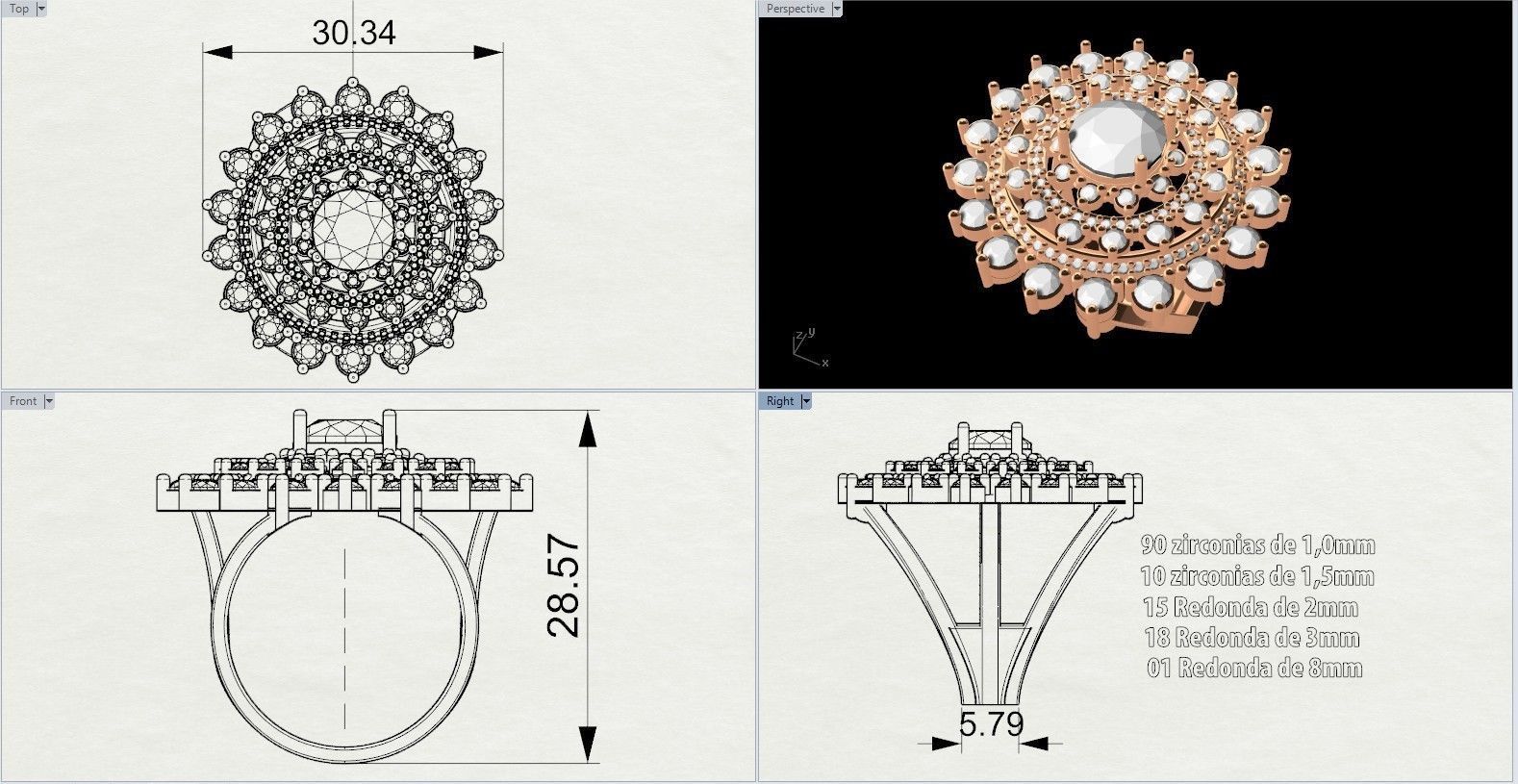 Fashion Ring With Brilliants 3D Print Model 3D print model_5