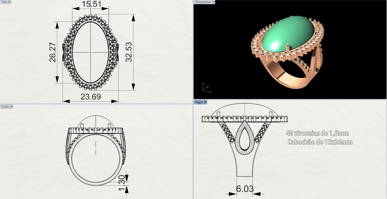 Fashion Ring With Brilliants 3D Print Model 3D print model_5