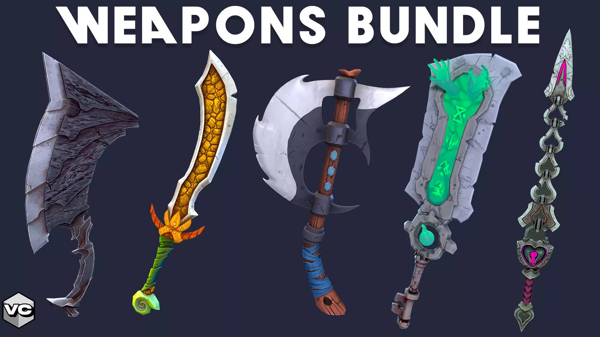 WEAPON BUNDLE - 5 Weapons Game Ready -  Low-poly 3D model_0