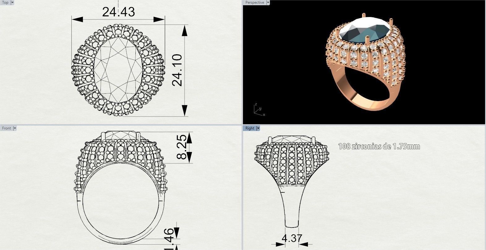 Fashion Ring With Brilliants 3D Print Model 3D print model_5