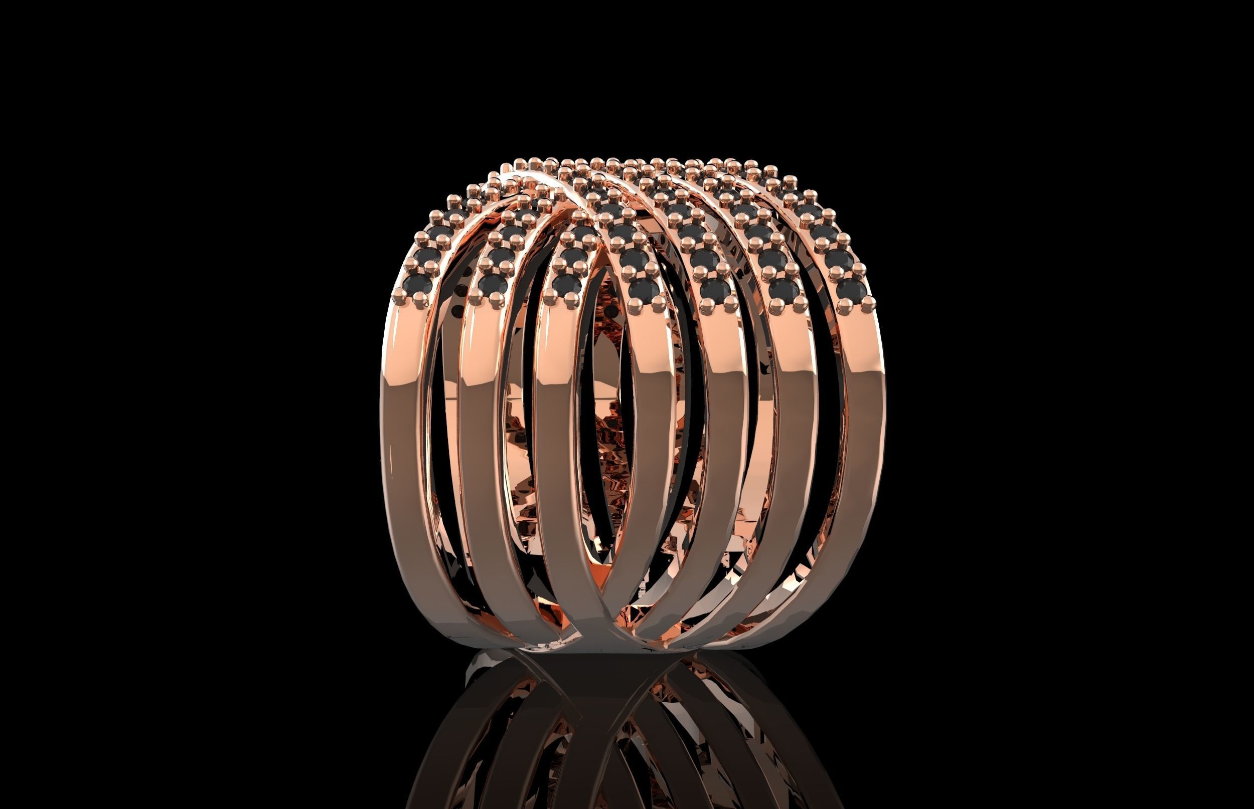 Fashion Ring With Brilliants 3D Print Model 3D print model_2