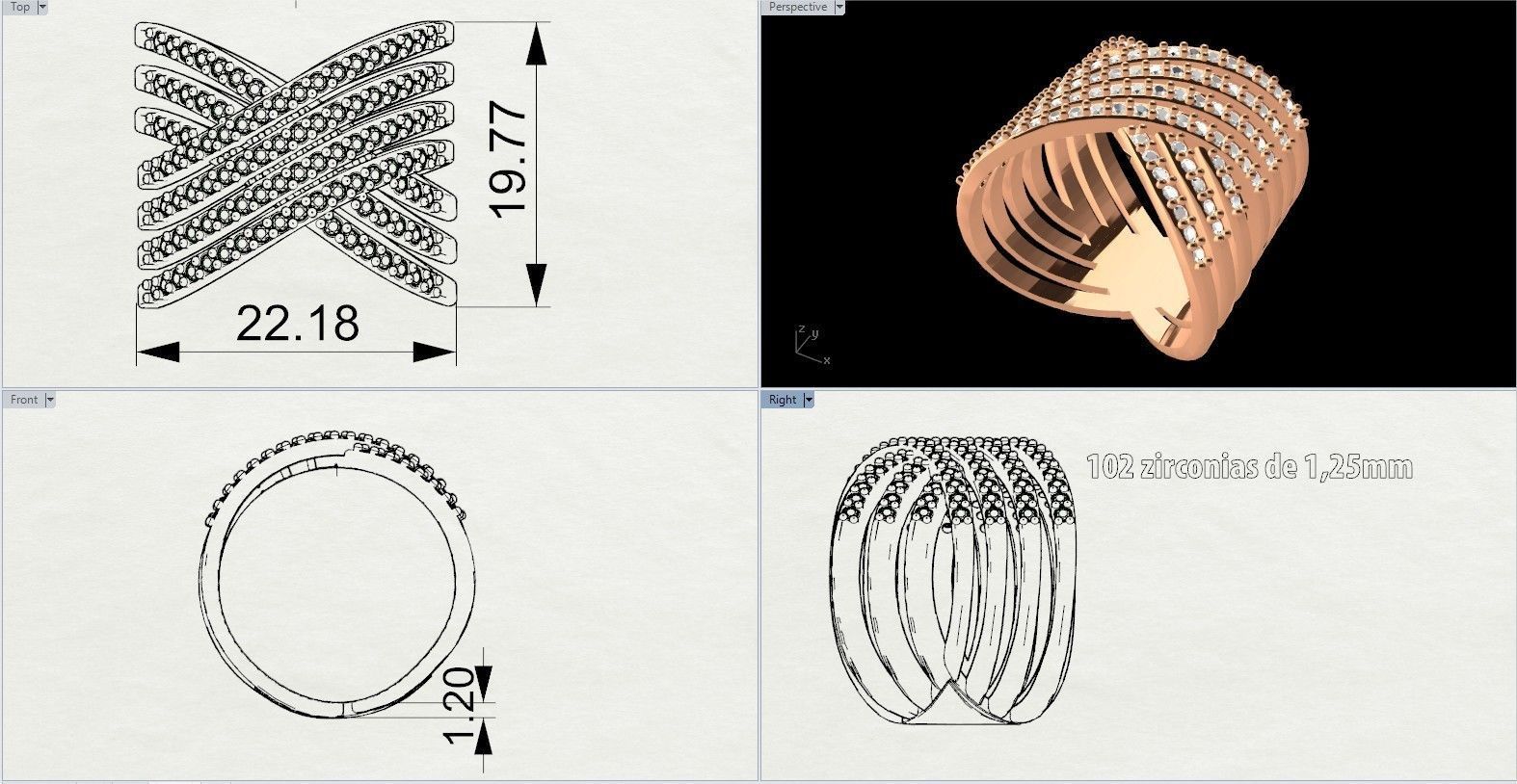 Fashion Ring With Brilliants 3D Print Model 3D print model_4