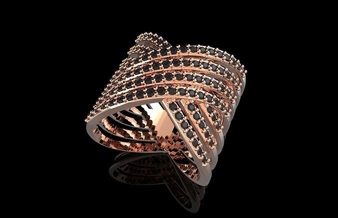 Fashion Ring With Brilliants 3D Print Model 3D print model