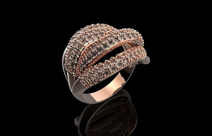 Fashion Ring With Brilliants 3D Print Model 3D print model