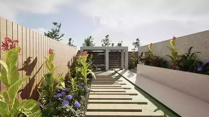 Linear Backyard Garden 3d model 3D model