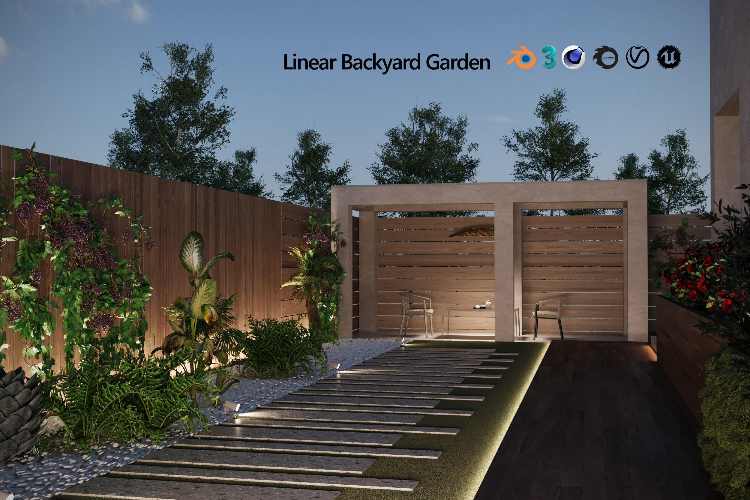 Linear Backyard Garden 3d model 3D model_3