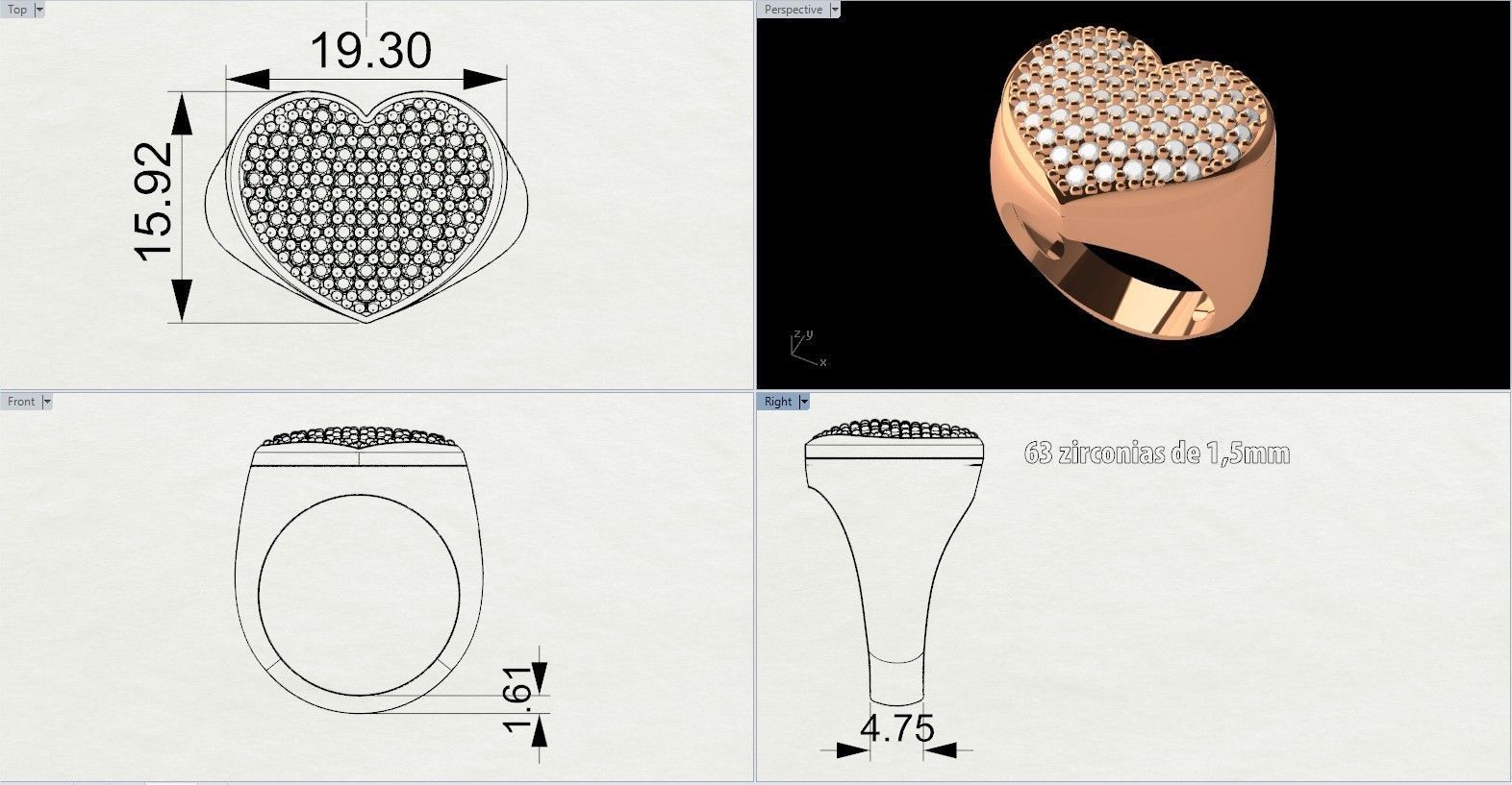 Heart Fashion Ring With Brilliants 3D Print Model 3D print model_8