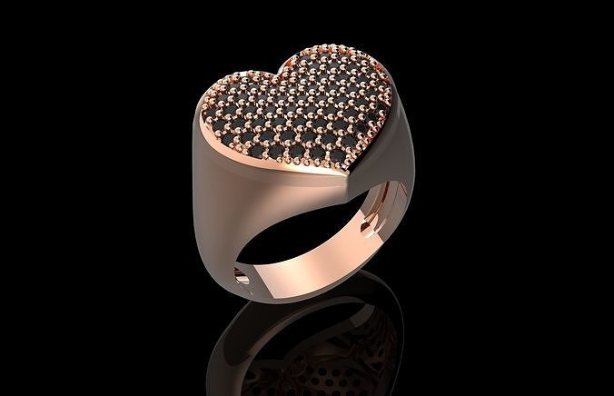 Heart Fashion Ring With Brilliants 3D Print Model 3D print model