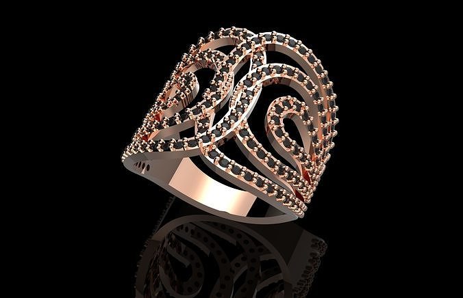 Fashion Ring With Brilliants 3D Print Model 3D print model