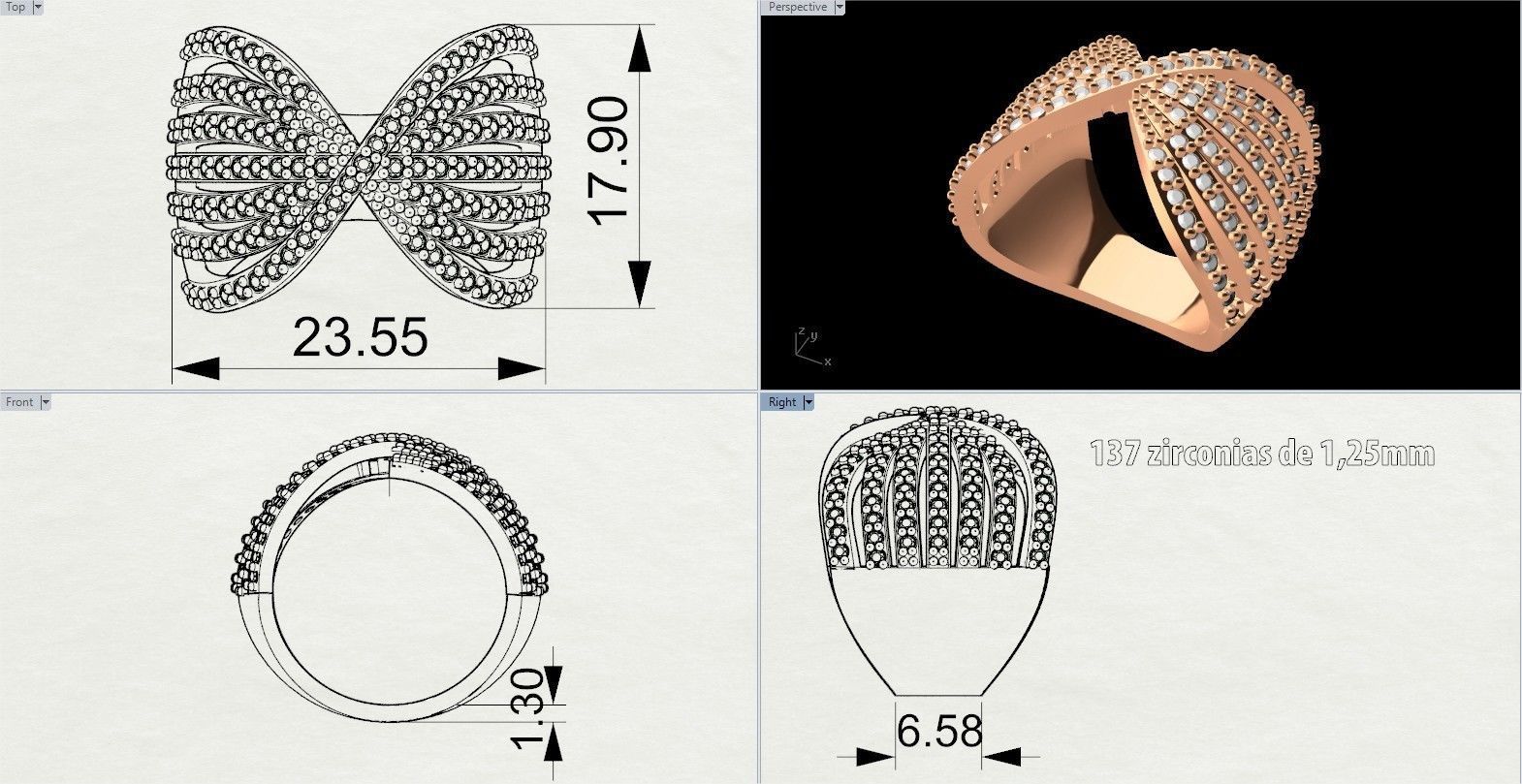 Fashion Ring With Brilliants 3D Print Model 3D print model_7