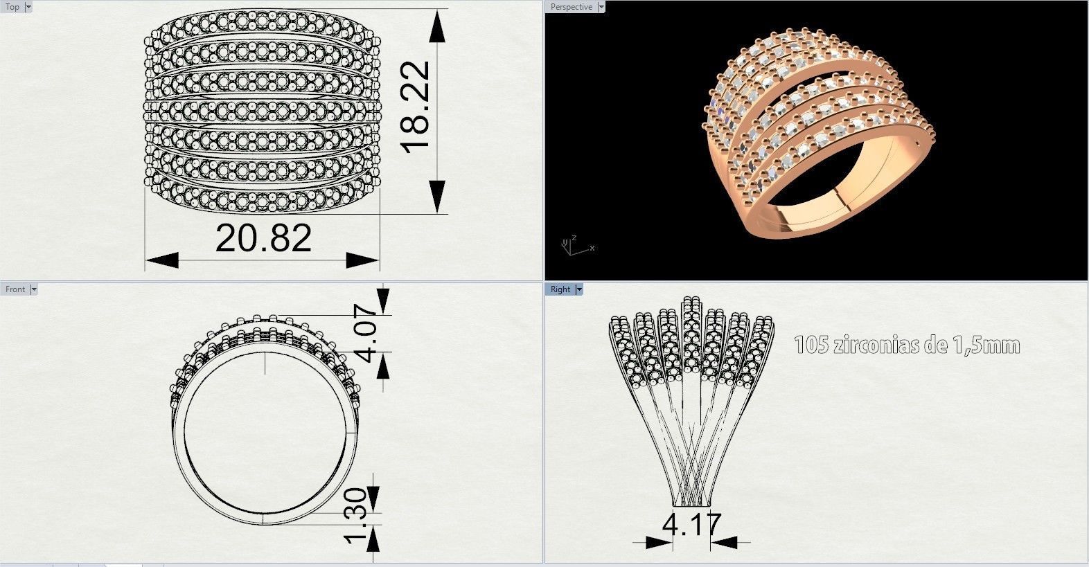 Fashion Ring With Brilliants 3D Print Model 3D print model_6