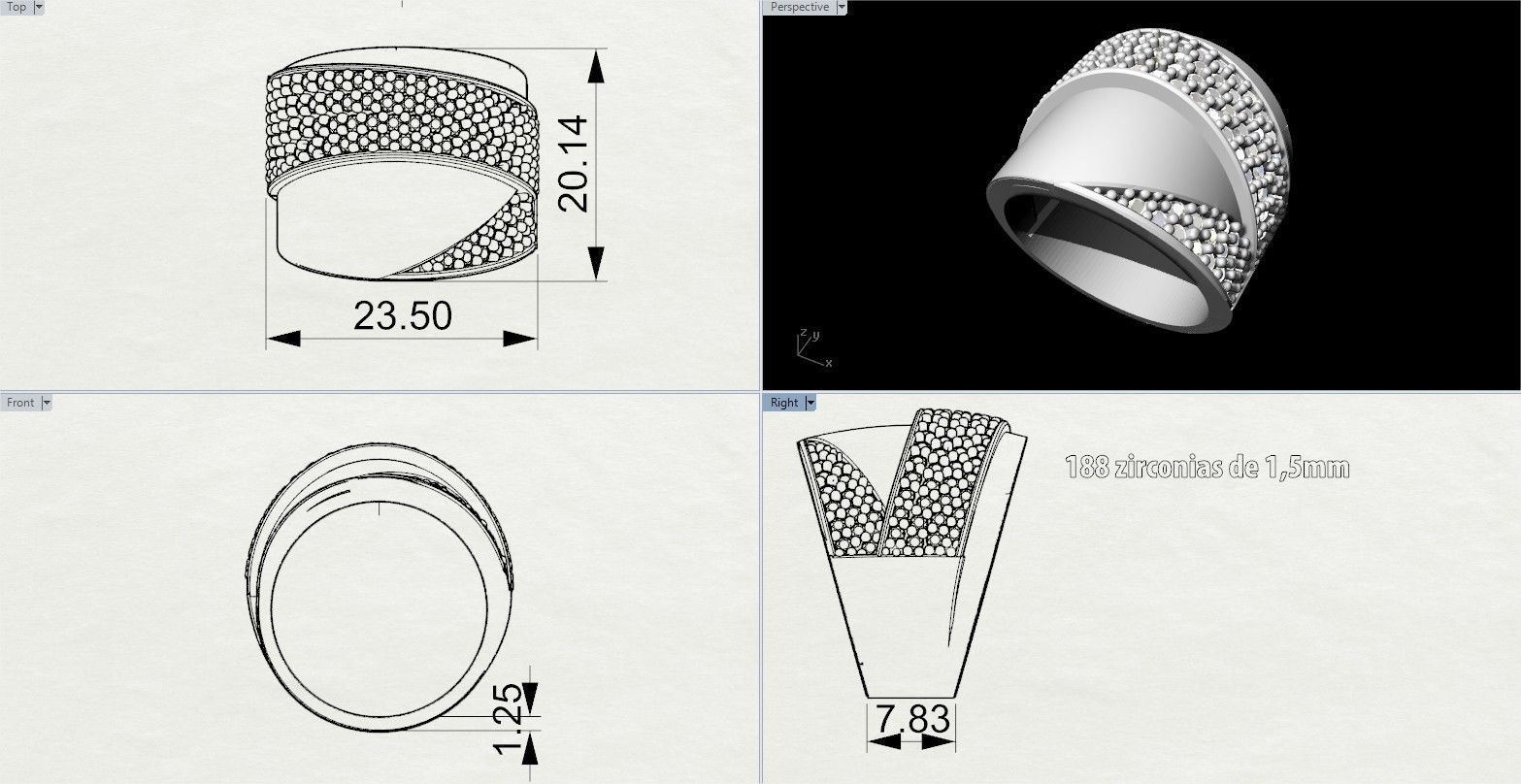 Fashion Ring With Brilliants 3D Print Model 3D print model_6