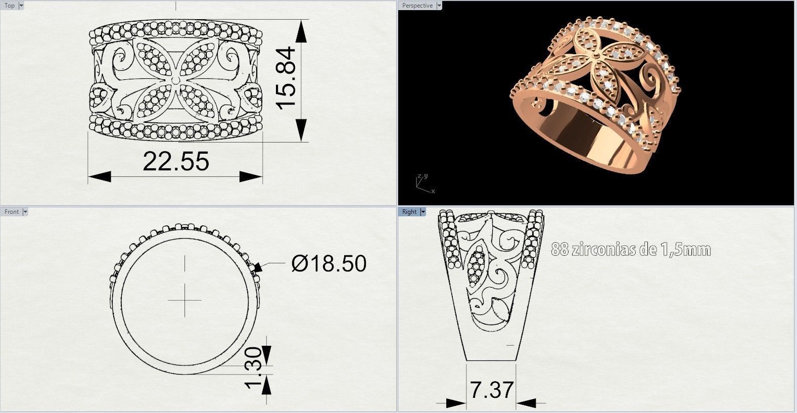 Fashion Ring With Brilliants 3D Print Model 3D print model_10