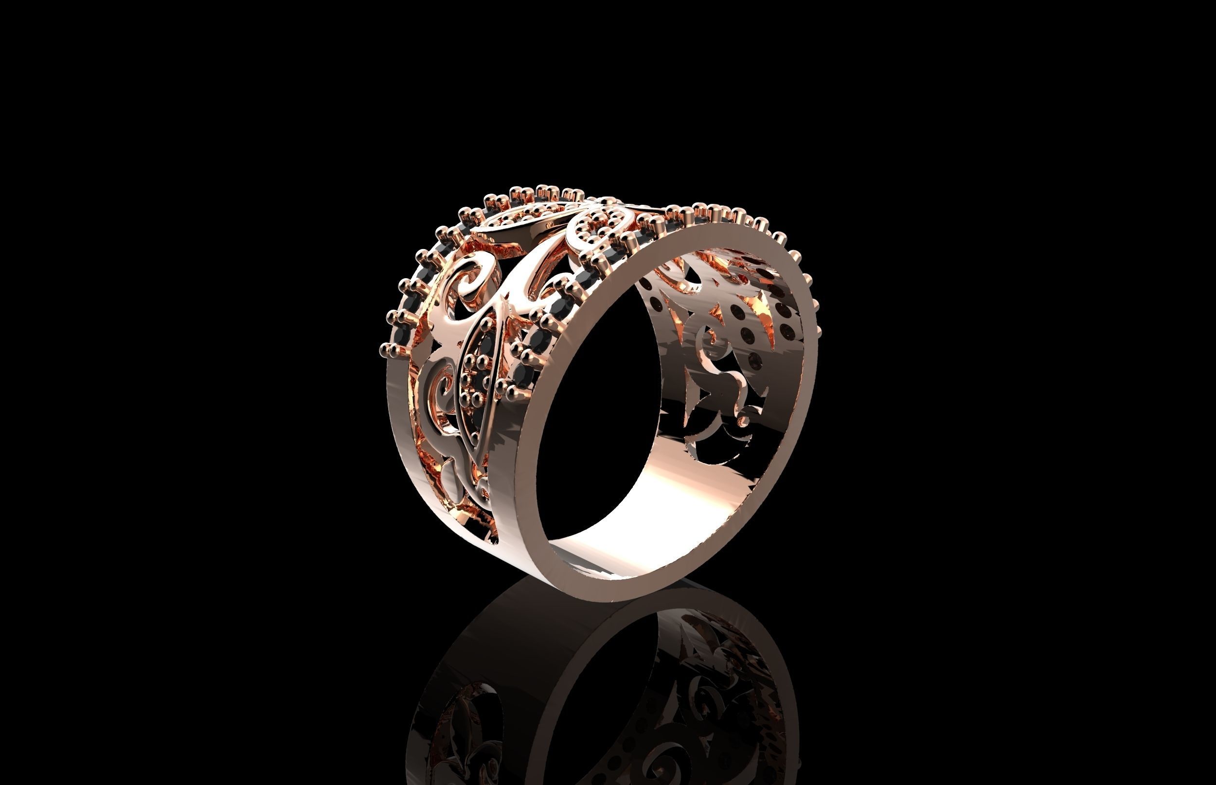 Fashion Ring With Brilliants 3D Print Model 3D print model_5
