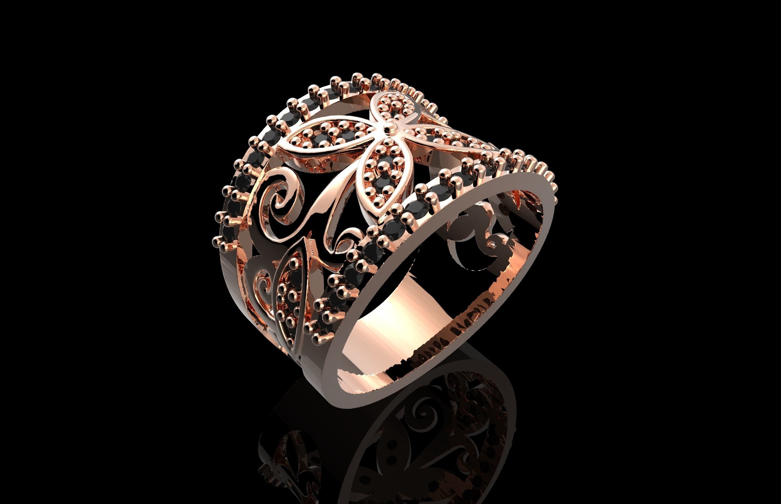 Fashion Ring With Brilliants 3D Print Model 3D print model_1