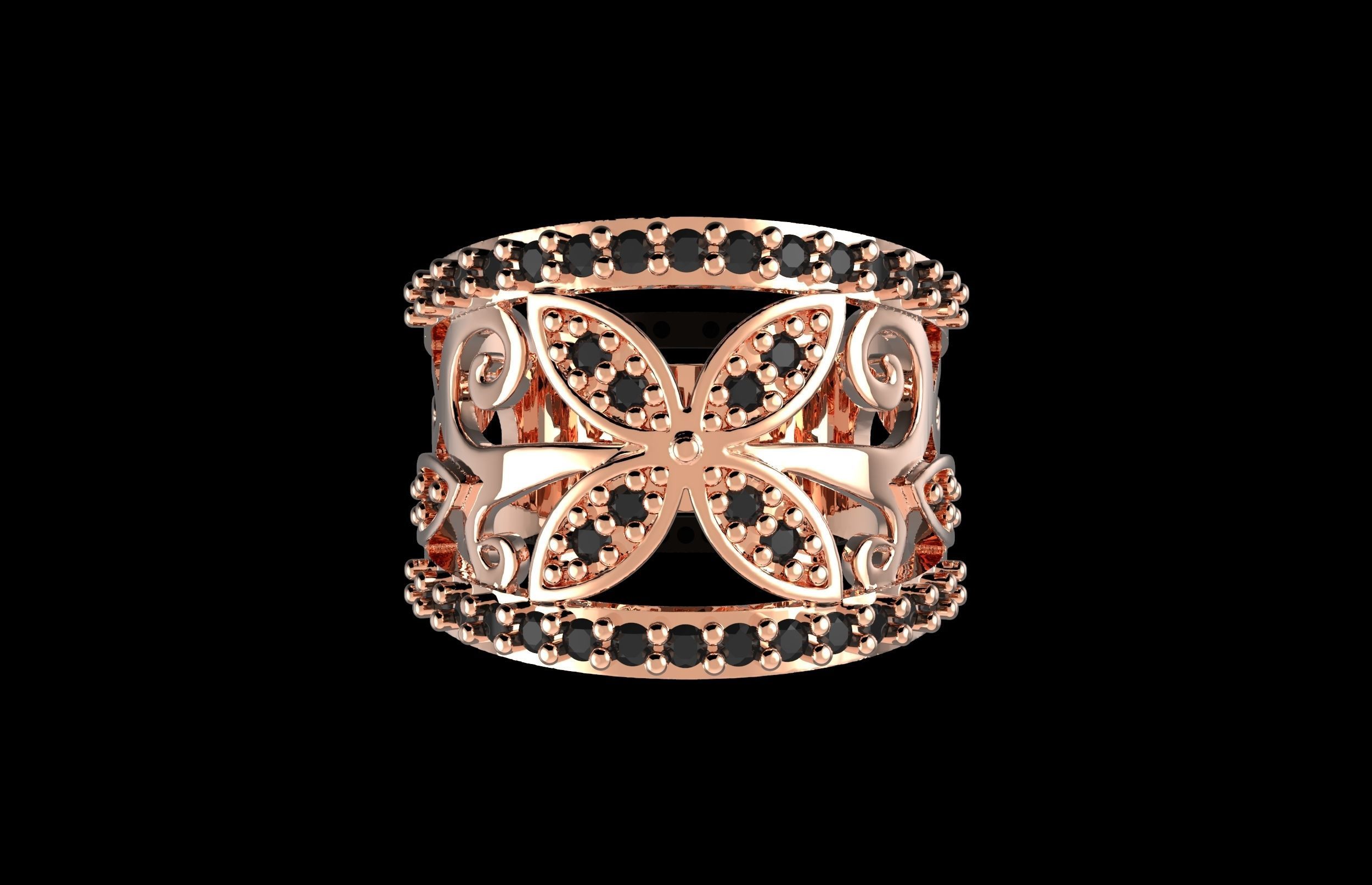 Fashion Ring With Brilliants 3D Print Model 3D print model_2