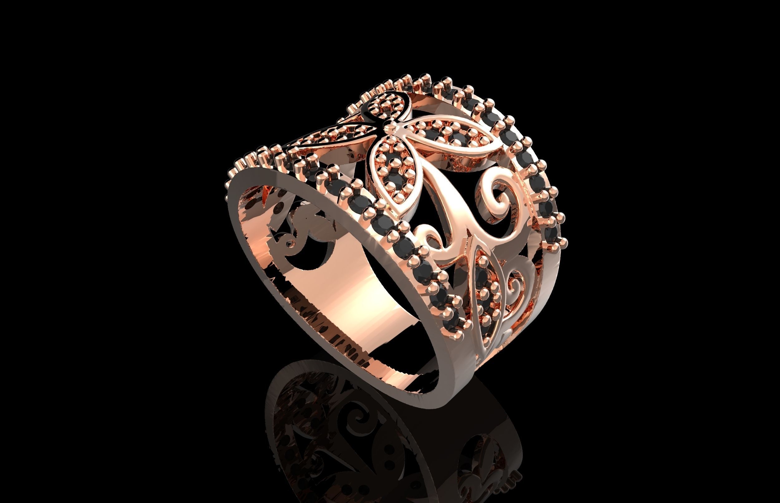 Fashion Ring With Brilliants 3D Print Model 3D print model_3