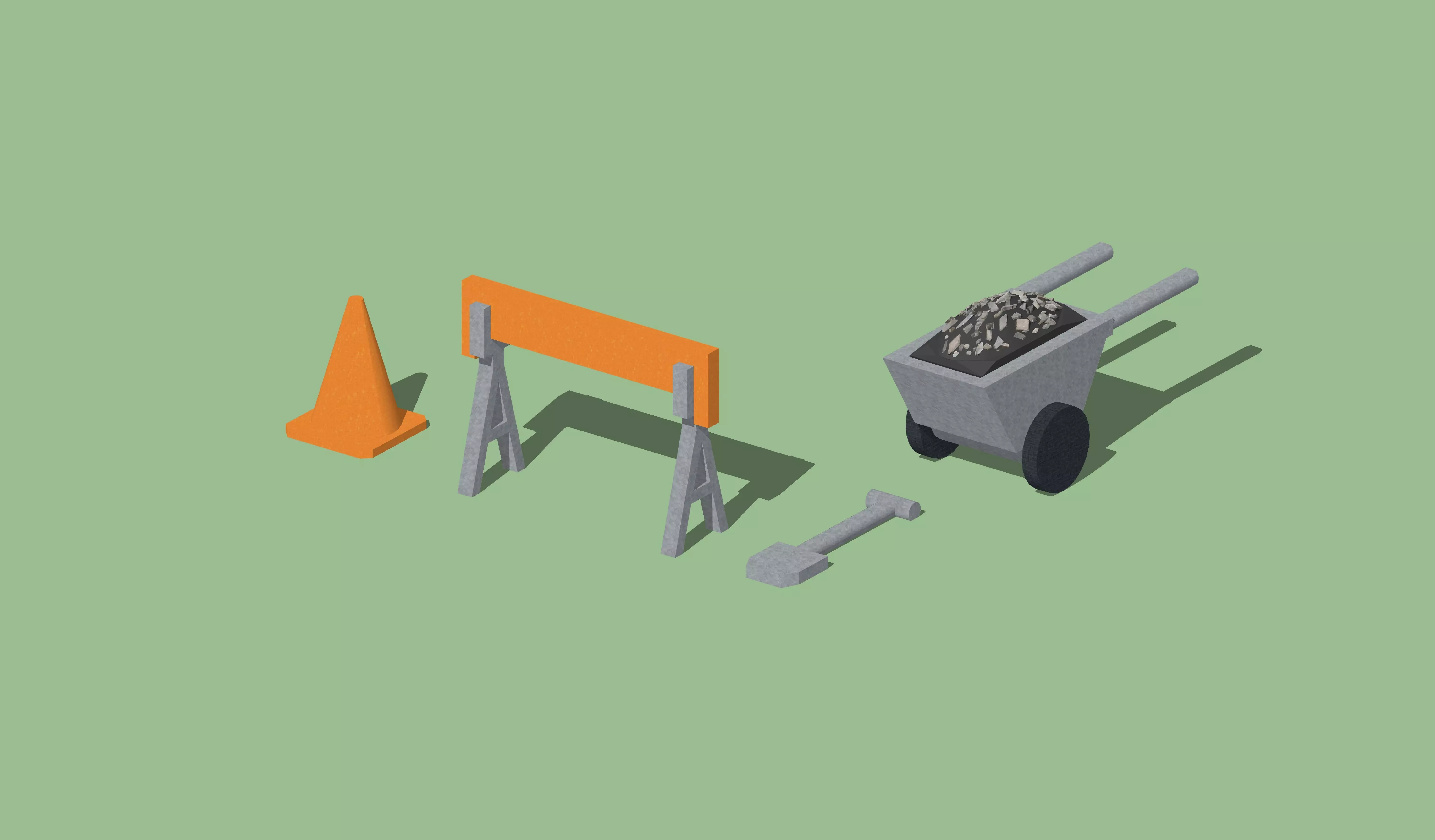 Road Construction Accessories Set by Outland Models Low-poly 3D model_0