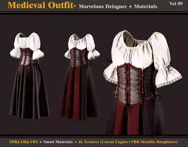 Medieval Outfit- MD-Clo3d - Smart Material -Textures - OBJ - FBX