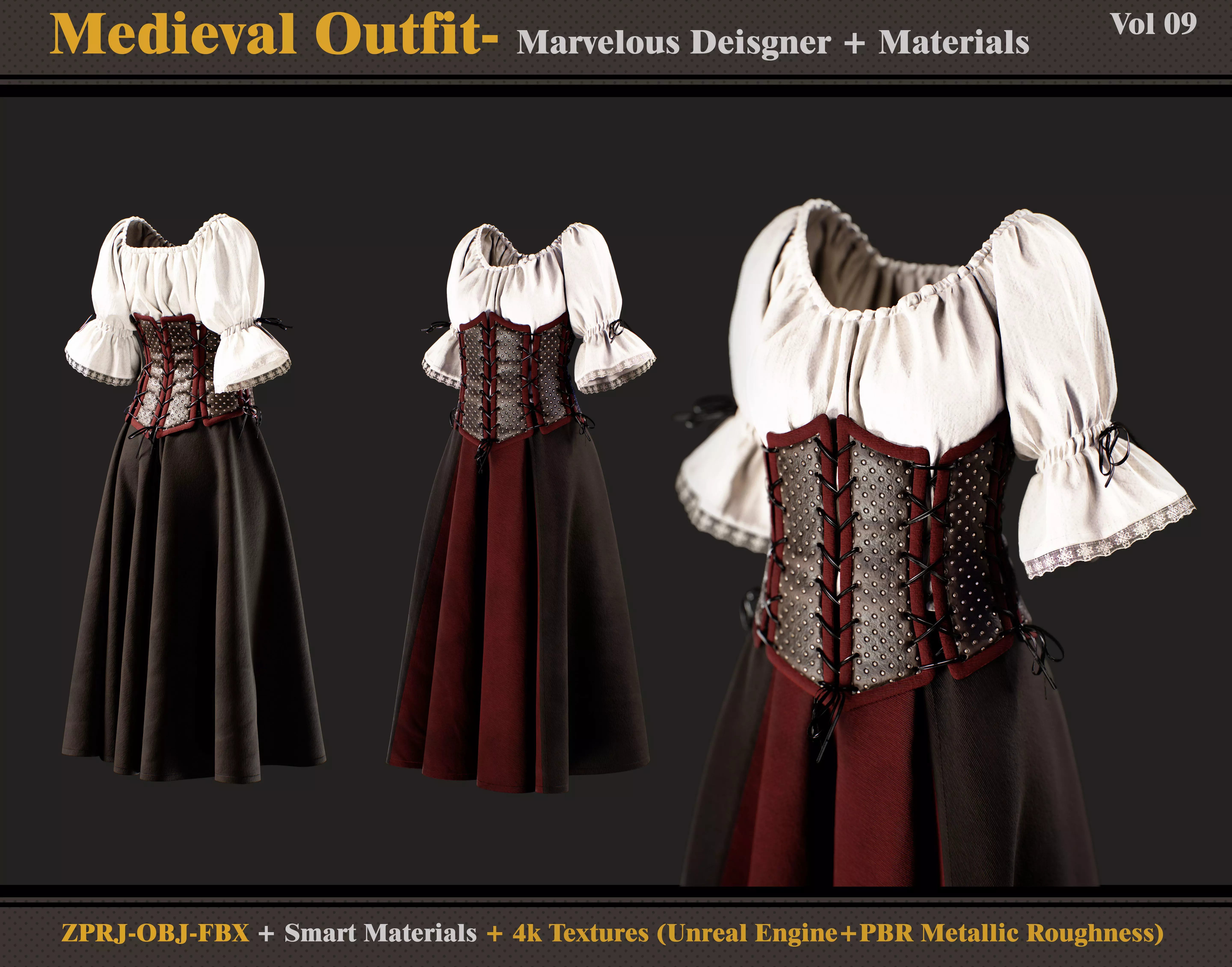 Medieval Outfit- MD-Clo3d - Smart Material -Textures - OBJ - FBX 3D model_0