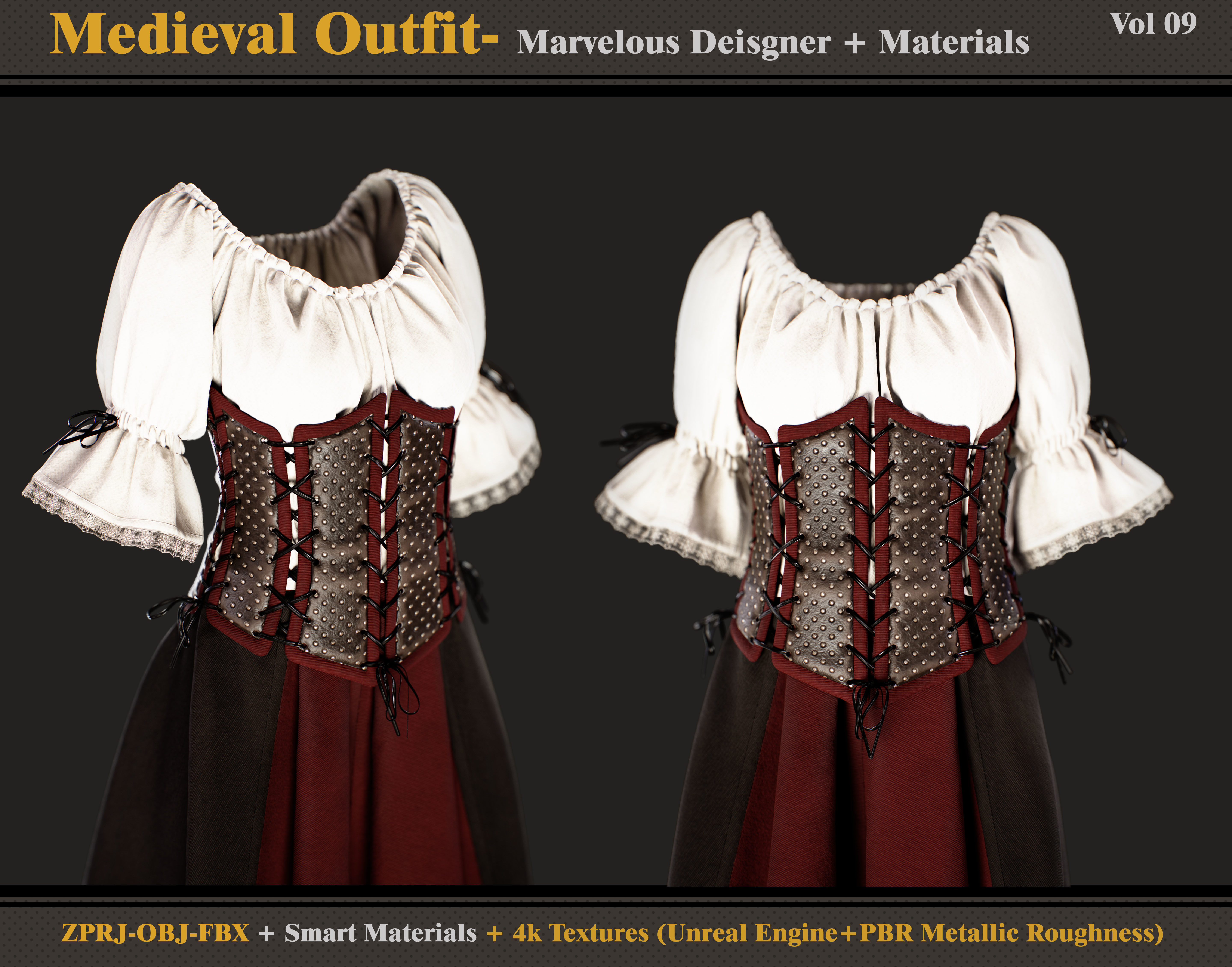 Medieval Outfit- MD-Clo3d - Smart Material -Textures - OBJ - FBX 3D model_2