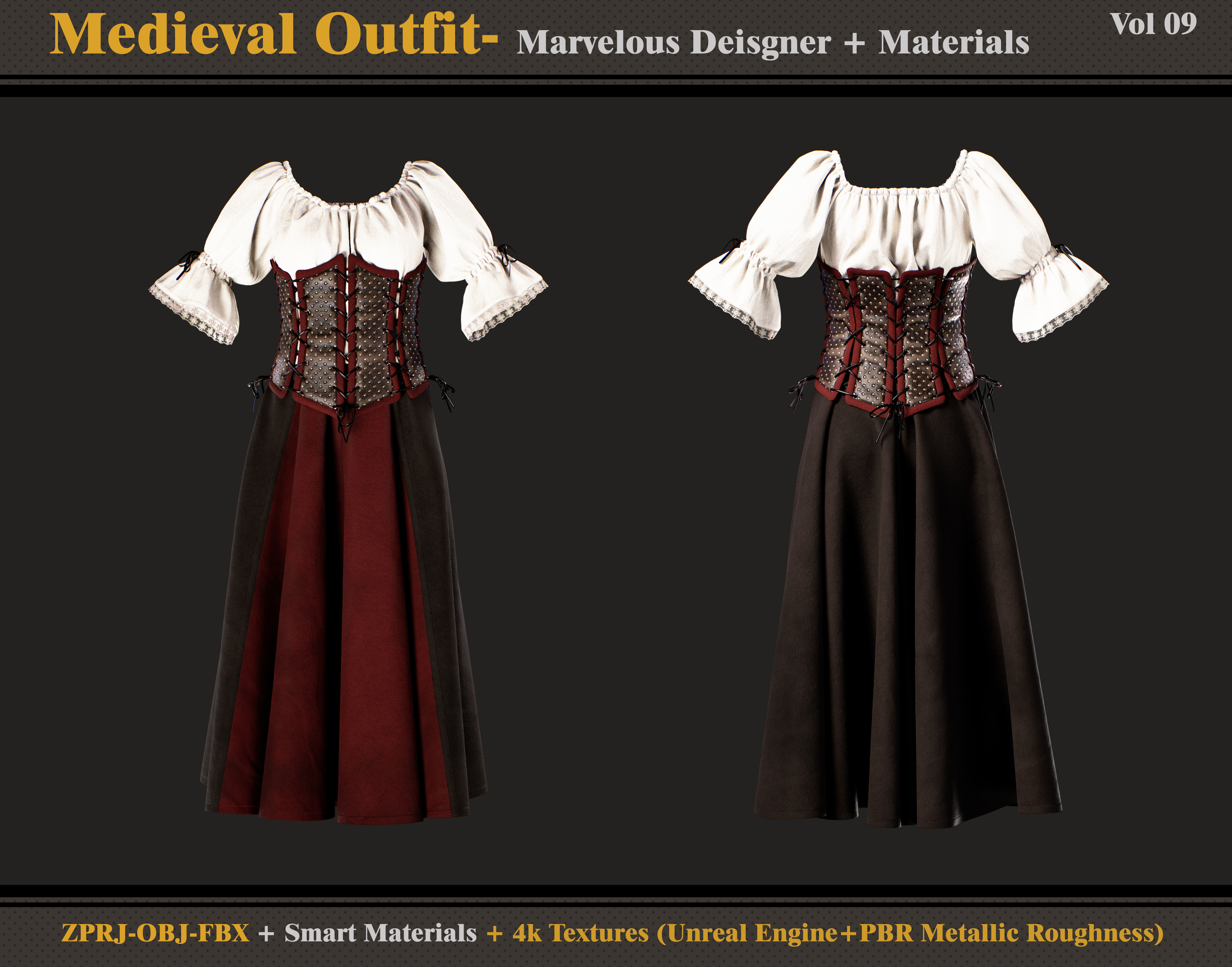 Medieval Outfit- MD-Clo3d - Smart Material -Textures - OBJ - FBX 3D model_1