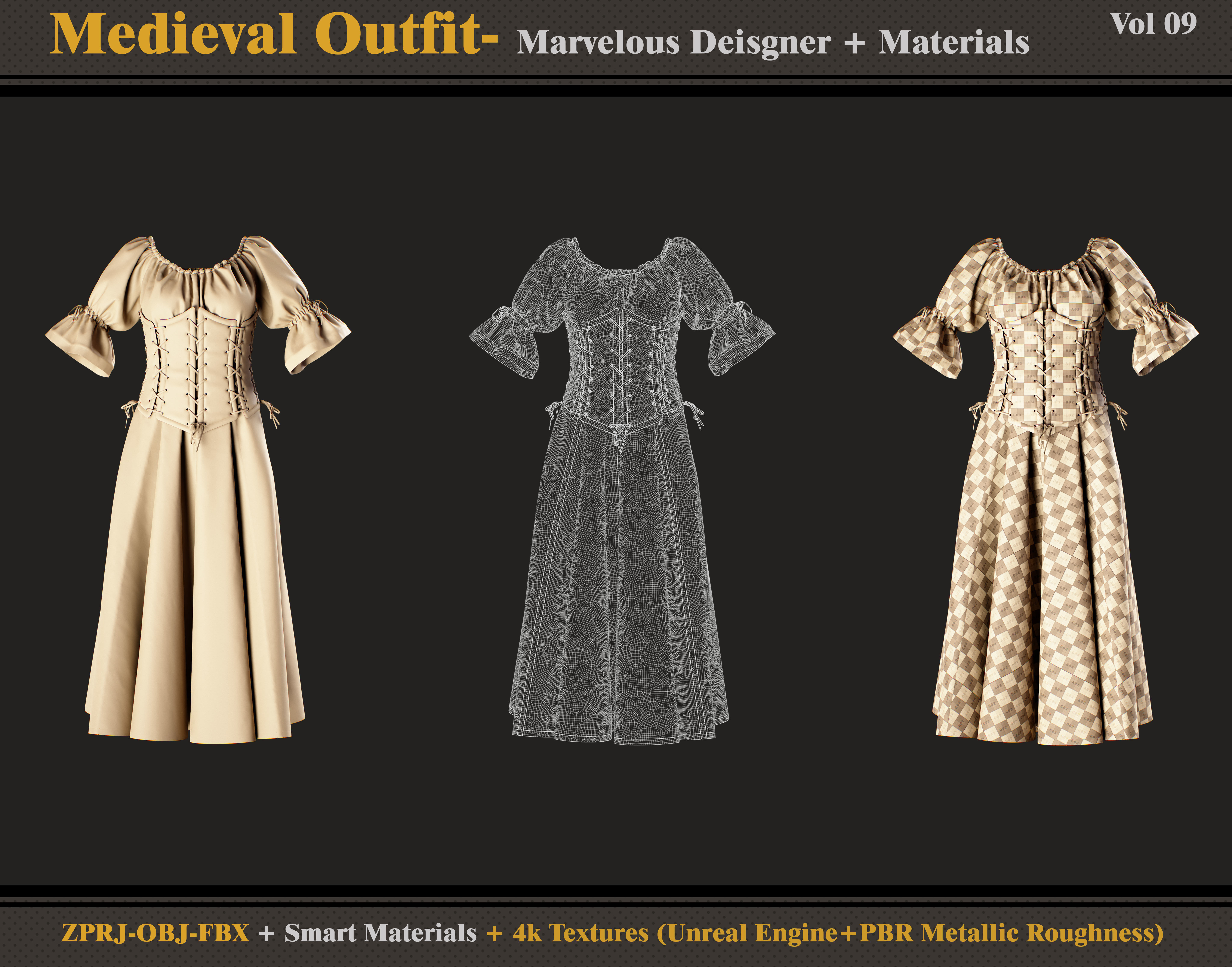 Medieval Outfit- MD-Clo3d - Smart Material -Textures - OBJ - FBX 3D model_4