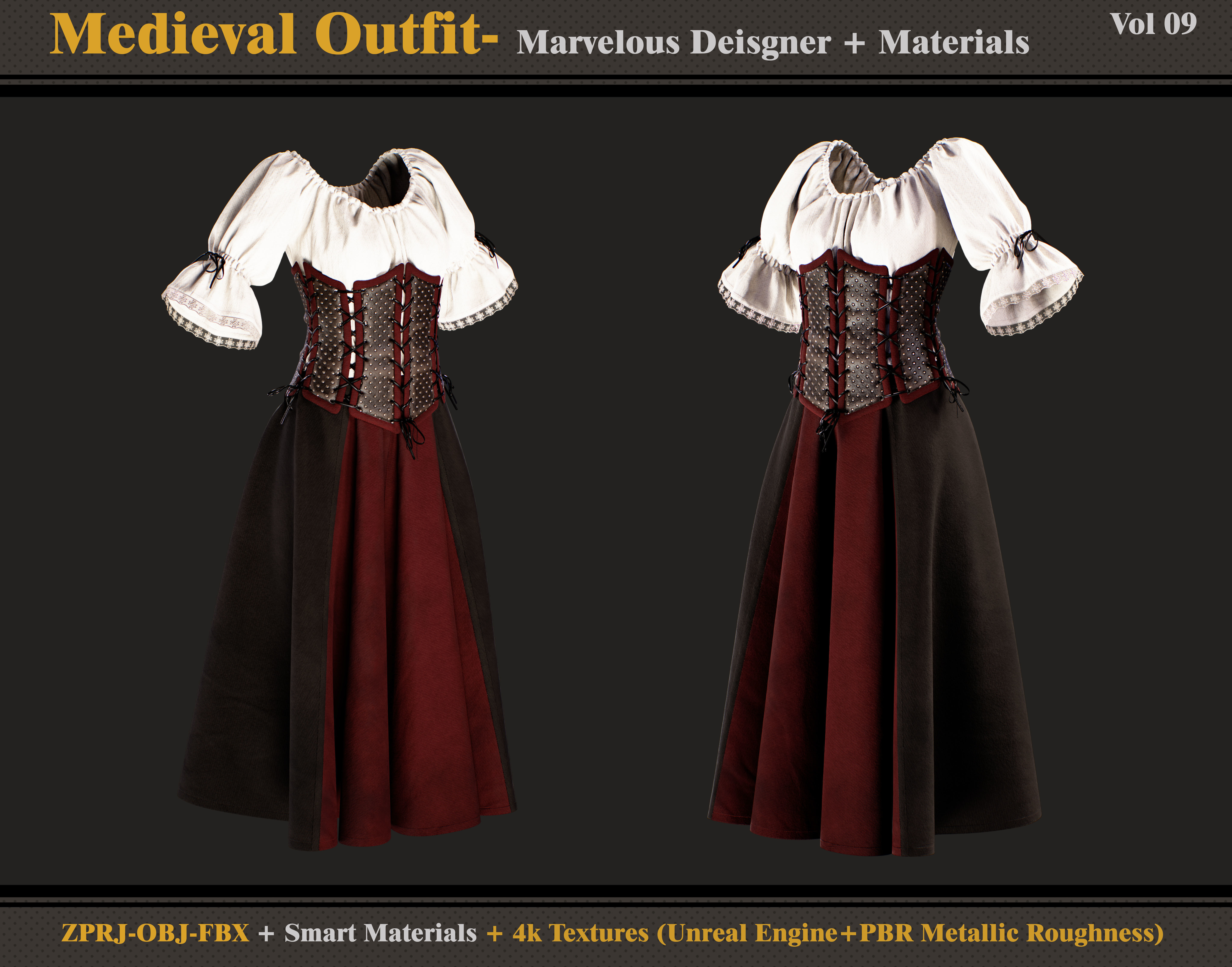 Medieval Outfit- MD-Clo3d - Smart Material -Textures - OBJ - FBX 3D model_3