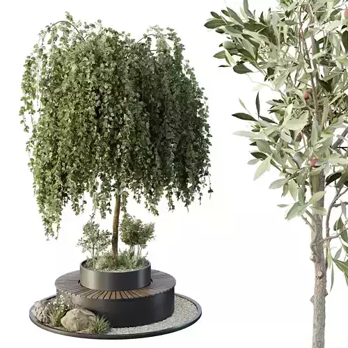 HQ Urban environment set of green plant benches 05