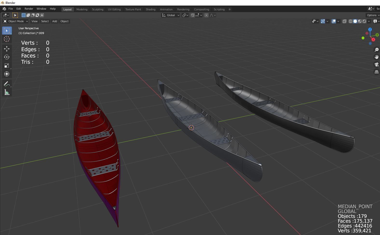 Canoe boat ship river 3D model_1