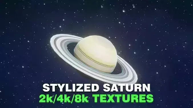 Stylized Planet Saturn 3D Model 2k 4k 8k Textures Low-poly 3D model