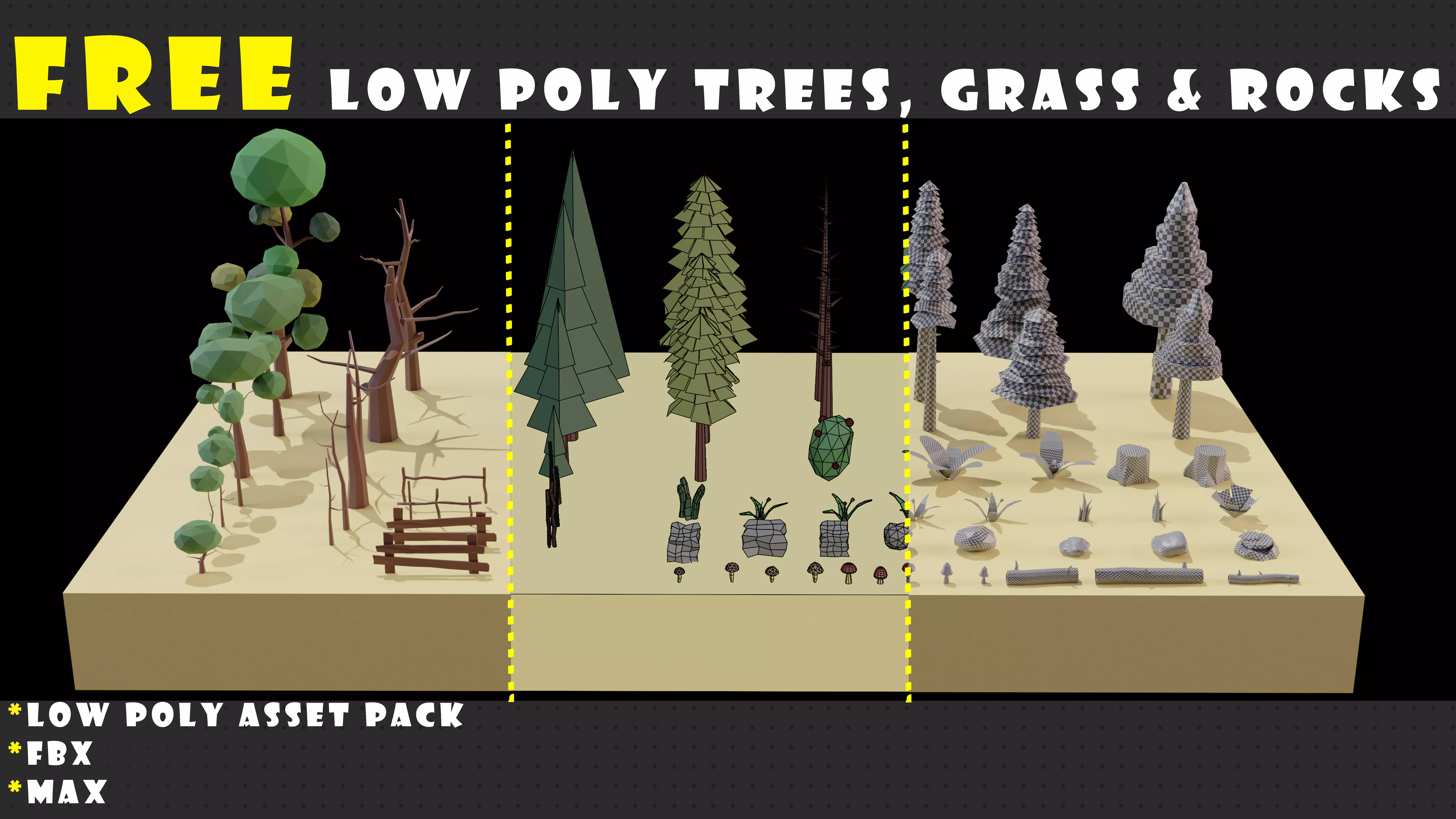 FREE Low Poly Trees Grass and Rocks Free low-poly 3D model