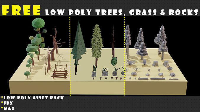 FREE Low Poly Trees Grass and Rocks free VR / AR / low-poly 3D model ...