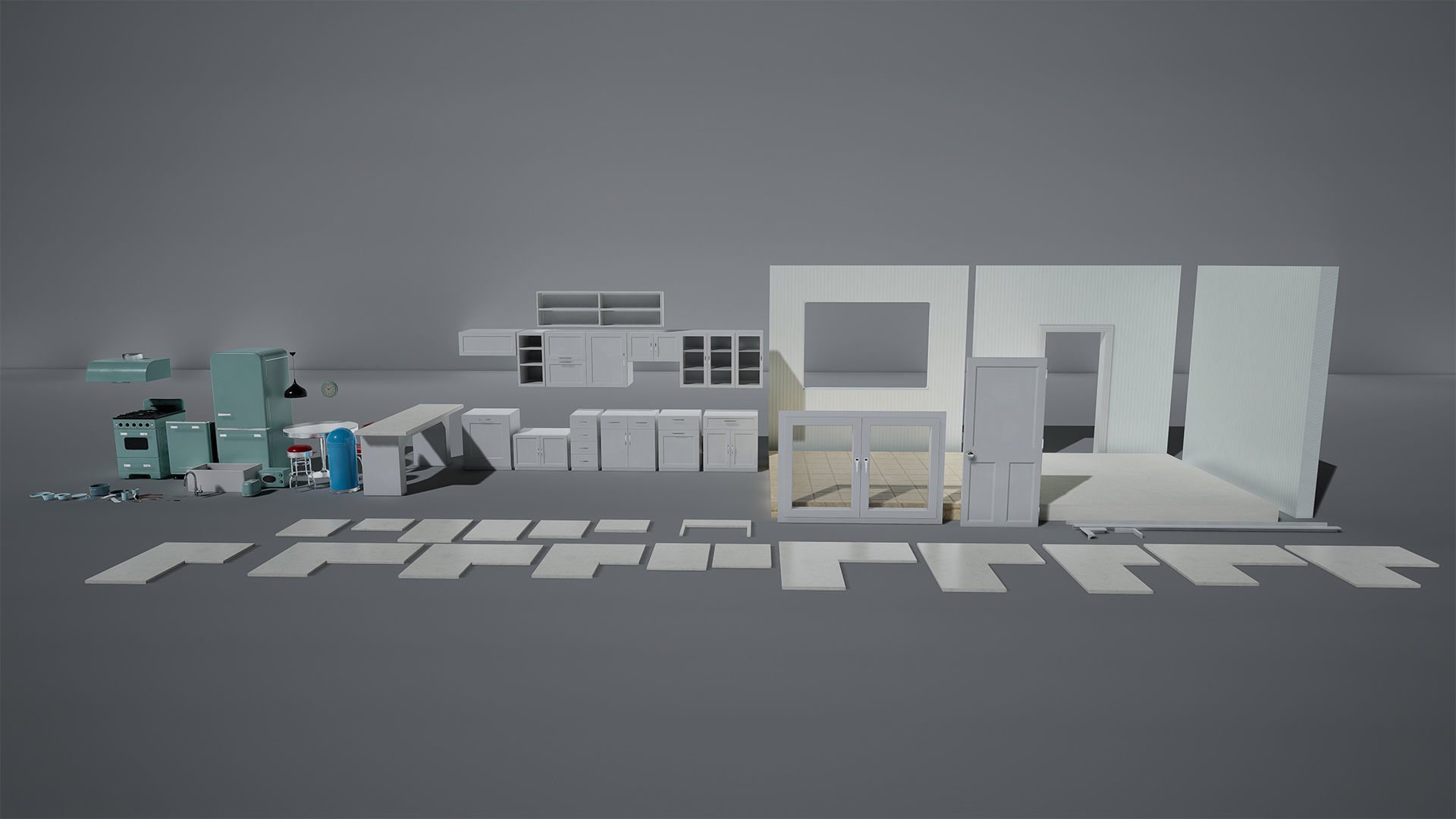Retro Kitchen Modular Game Ready Asset Pack Low-poly 3D model_13