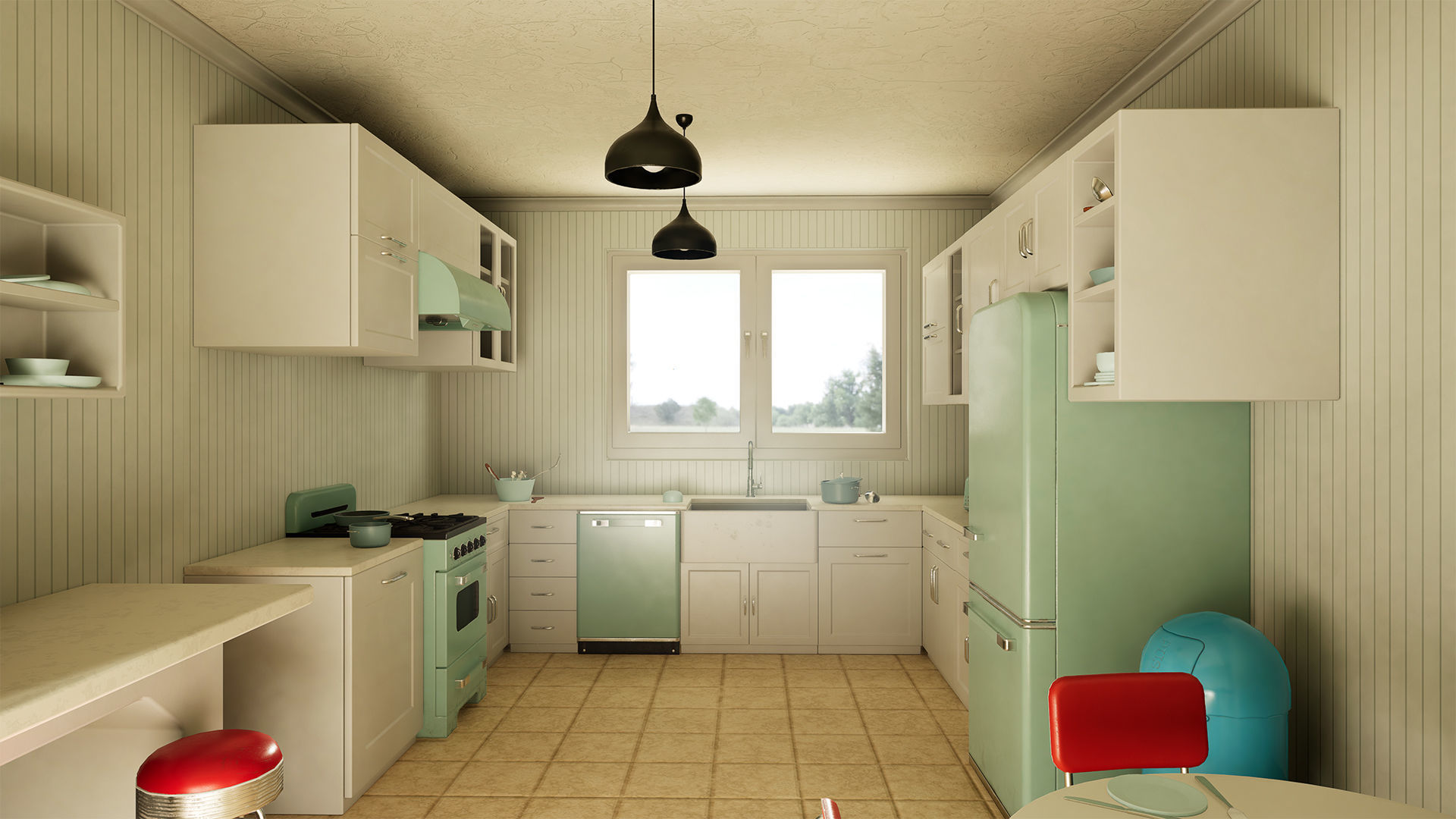 Retro Kitchen Modular Game Ready Asset Pack Low-poly 3D model_2