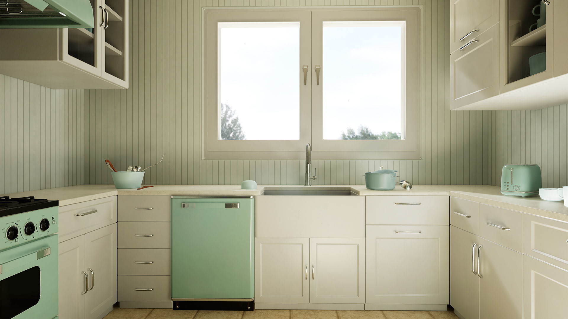 Retro Kitchen Modular Game Ready Asset Pack Low-poly 3D model_3