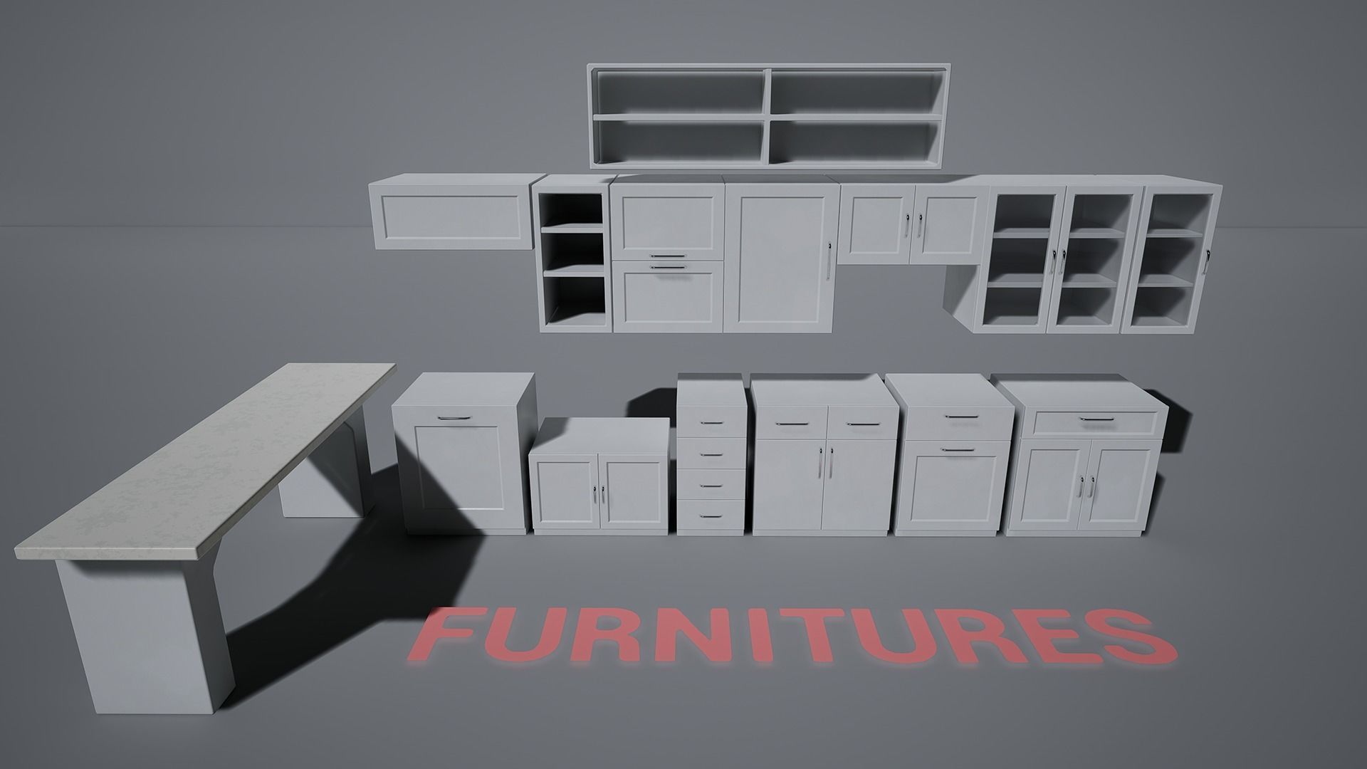Retro Kitchen Modular Game Ready Asset Pack Low-poly 3D model_15