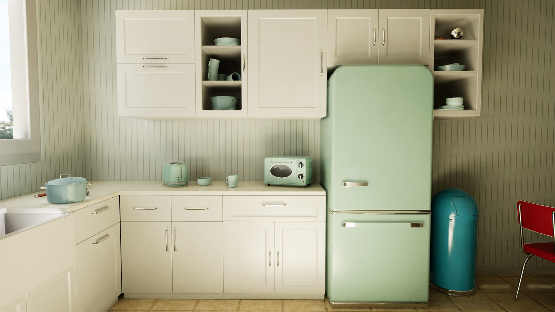 Retro Kitchen Modular Game Ready Asset Pack Low-poly 3D model_5